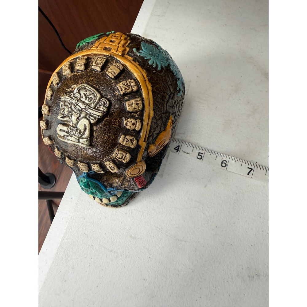 Aztec Mayan Skull Resin Sculpture Calavera Folk Art Day of the Dead Turquoise - Picture 13 of 14
